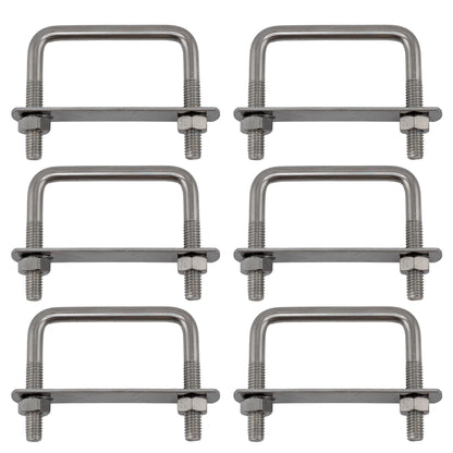 6 pack M8 square U-bolts with nuts and plates, 62mm inner width, 60mm length