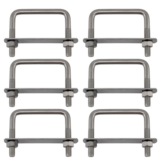 6 pack M8 square U-bolts with nuts and plates, 62mm inner width, 60mm length