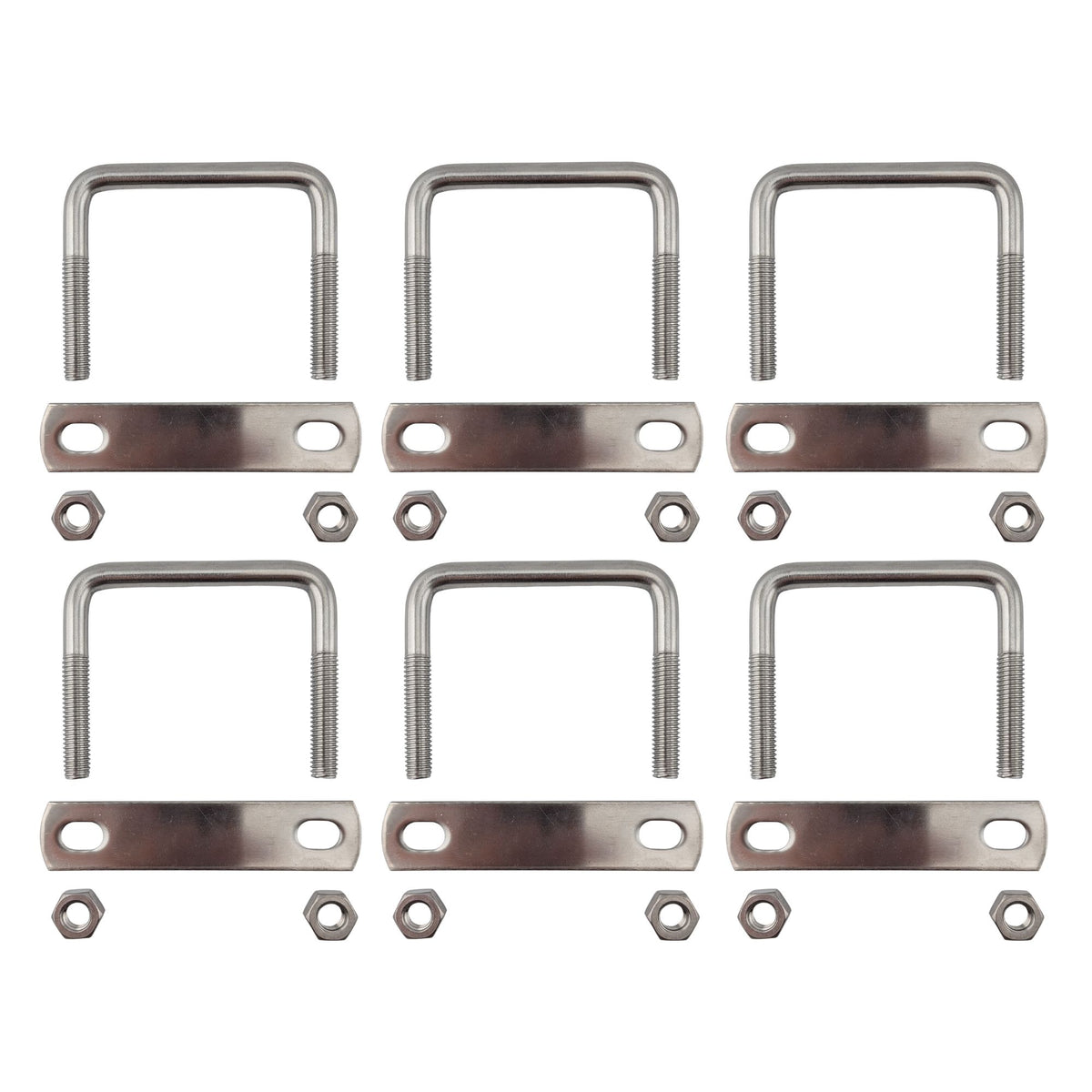 6 pack M8 square U-bolts with nuts and plates, 62mm inner width, 60mm length