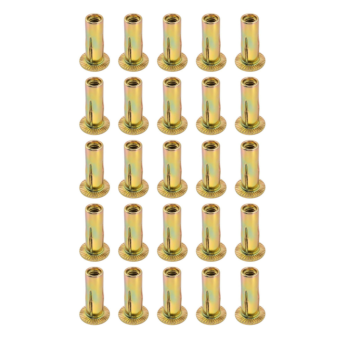 25 pack M6 multi-grip pre-bulbed zinc plated carbon steel rivet nuts