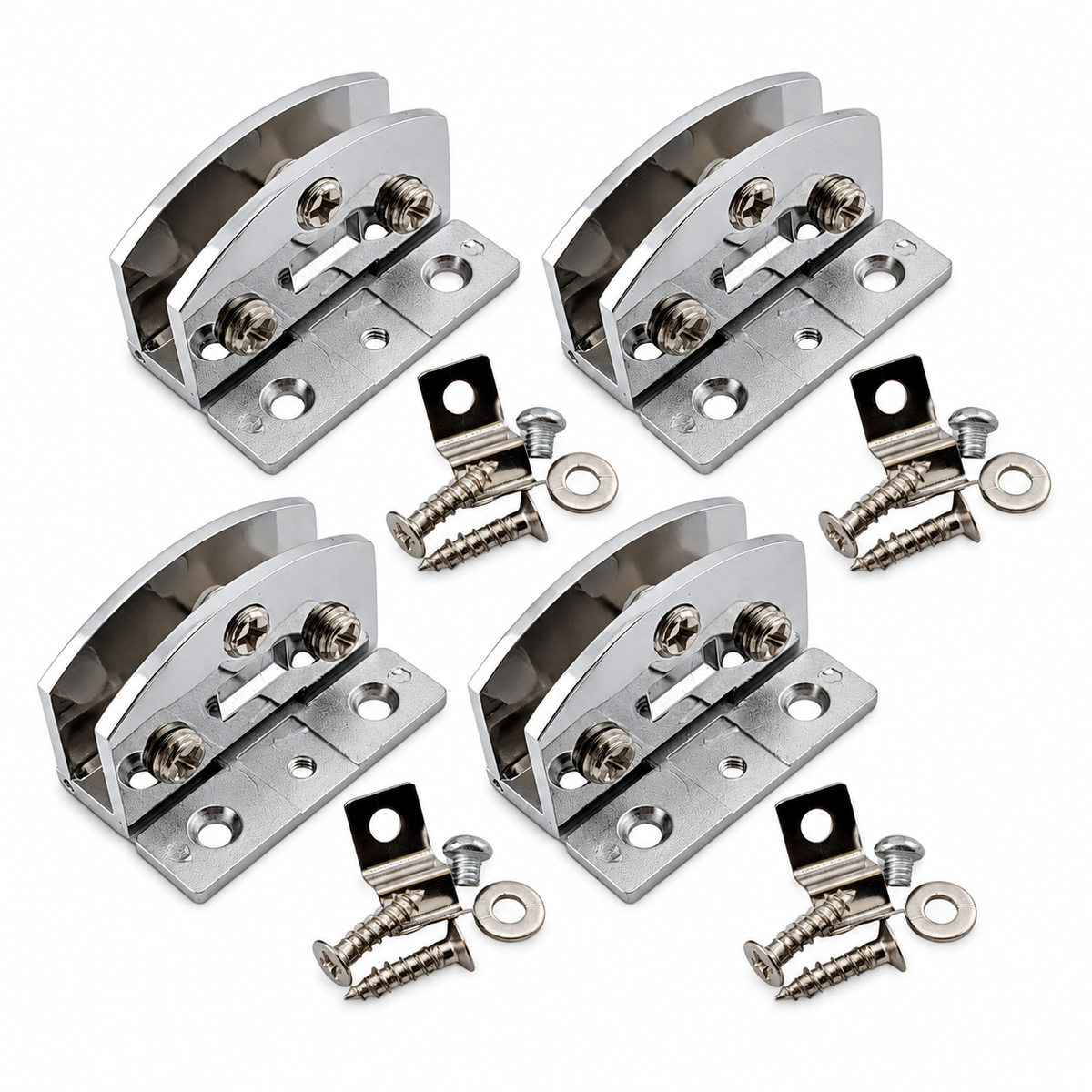 4 adjustable glass door hinge clamps for shower, bathroom and cabinet doors